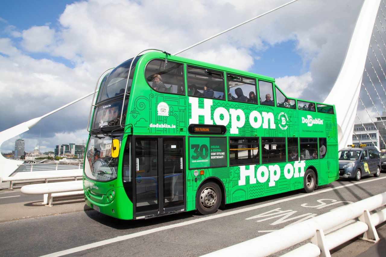 DoDublin Tour bus on bridge 